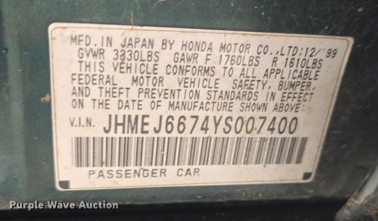 image for item DQ4376 2000 Honda Civic LX 