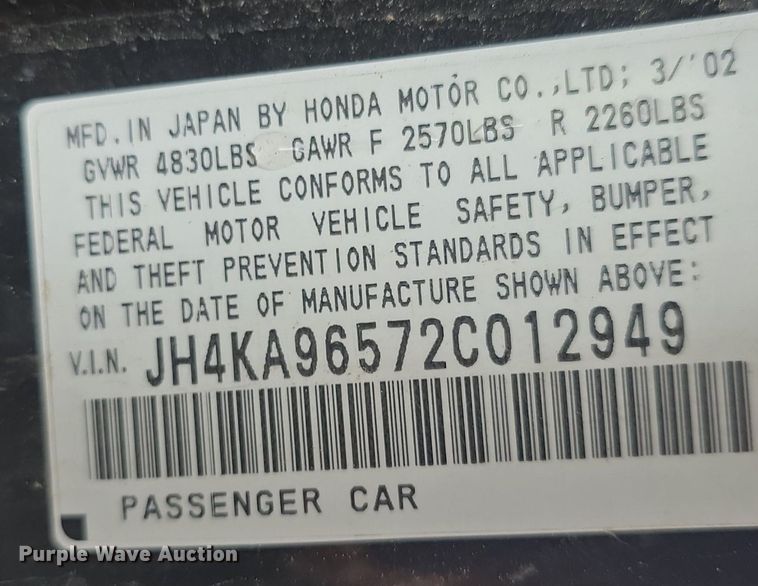 image for item DQ4379 2002 Acura RL 