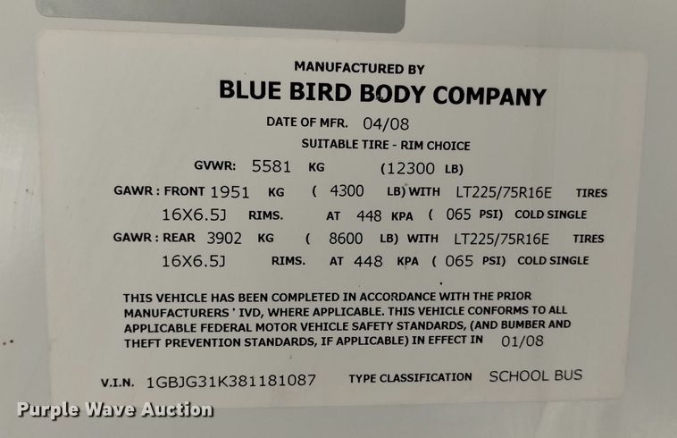 image for item DQ6123 2009 Bluebird school bus