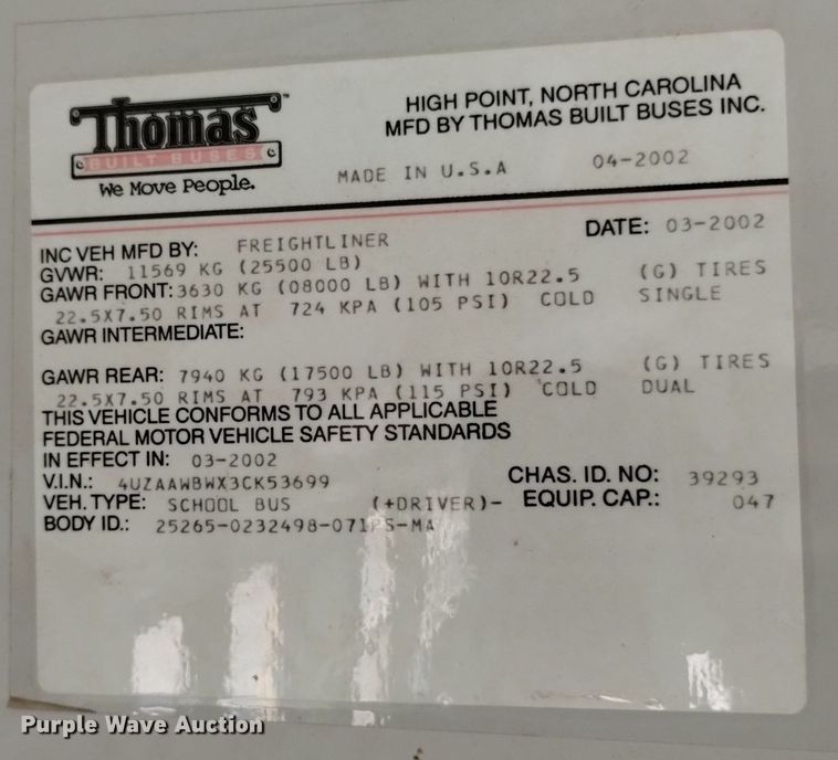 image for item DQ6124 2003 Freightliner  FS65 school bus