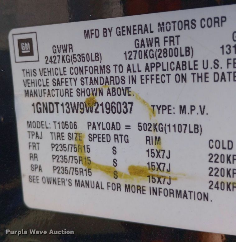 image for item DQ7171 1998 Chevrolet Blazer SUV