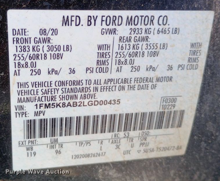 image for item DQ7175 2020 Ford Explorer Police Interceptor SUV