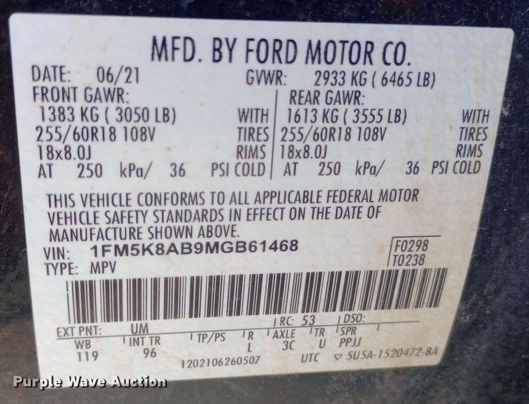 image for item DQ7176 2021 Ford Explorer Police Interceptor SUV