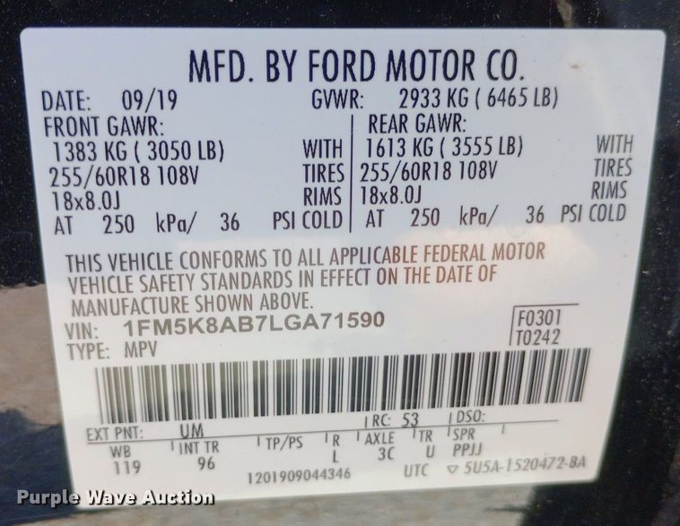 image for item DQ7177 2020 Ford Explorer Police Interceptor SUV