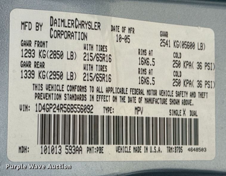 image for item DX0726 2006 Dodge Grand Caravan van