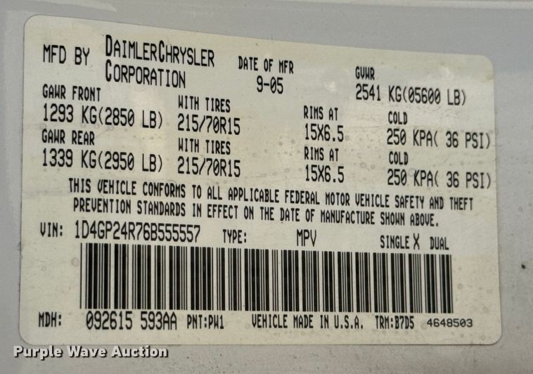 image for item DX0727 2006 Dodge Grand Caravan van