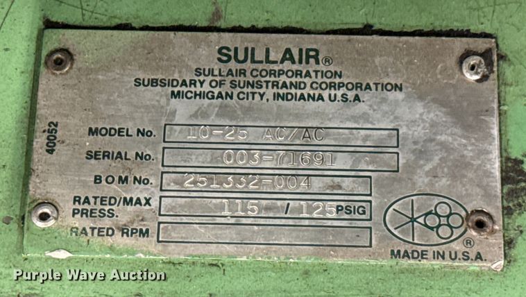 image for item DX0732 Sullair  10-25 air compressor