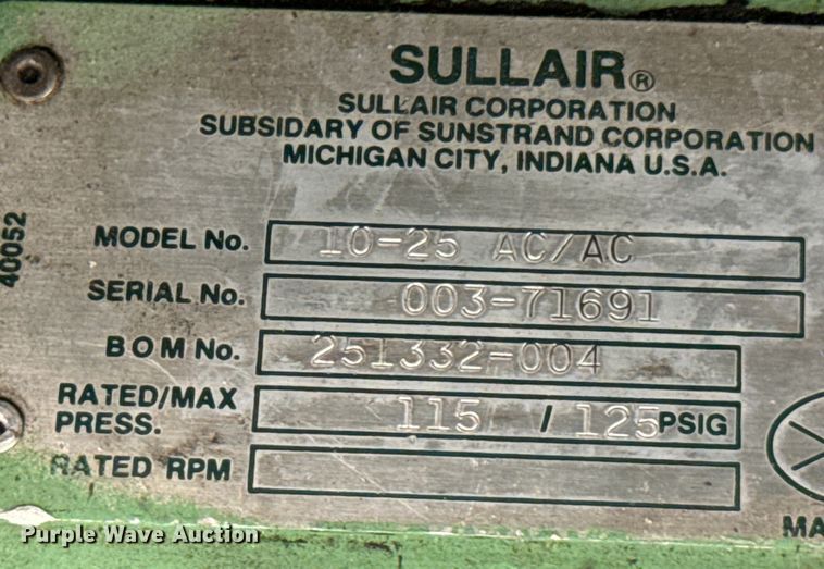 image for item DX0732 Sullair  10-25 air compressor
