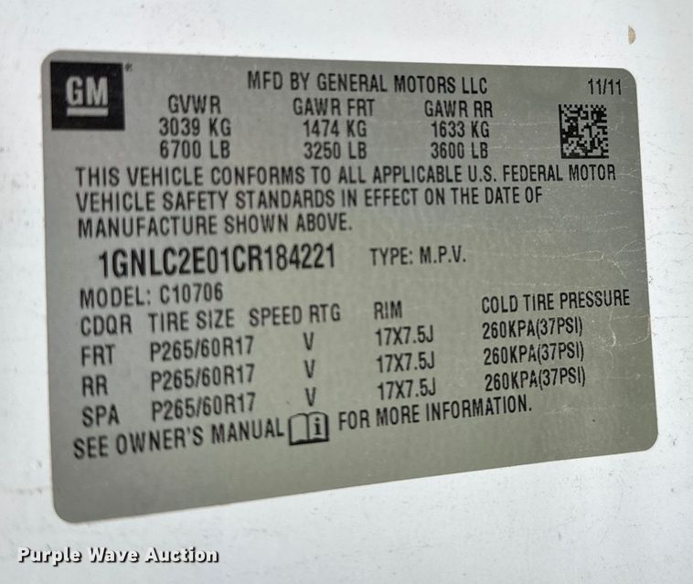 image for item EH3981 2012 Chevrolet Tahoe Police SUV