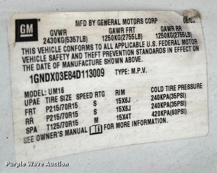 image for item EH3996 2004 Chevrolet  Venture van