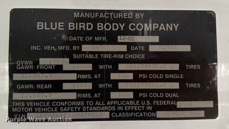 image for item EH3997 2001 International  school bus