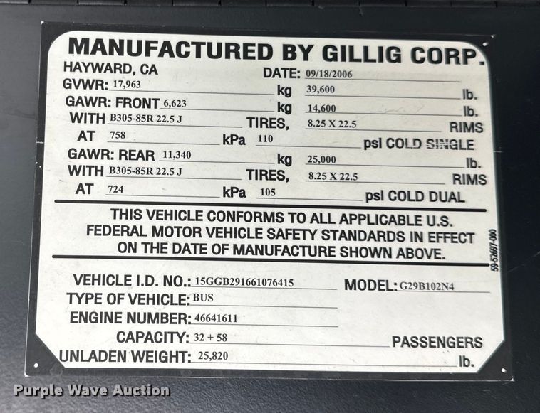 image for item EH6774 2006 Gillig G29B102N4 transit bus