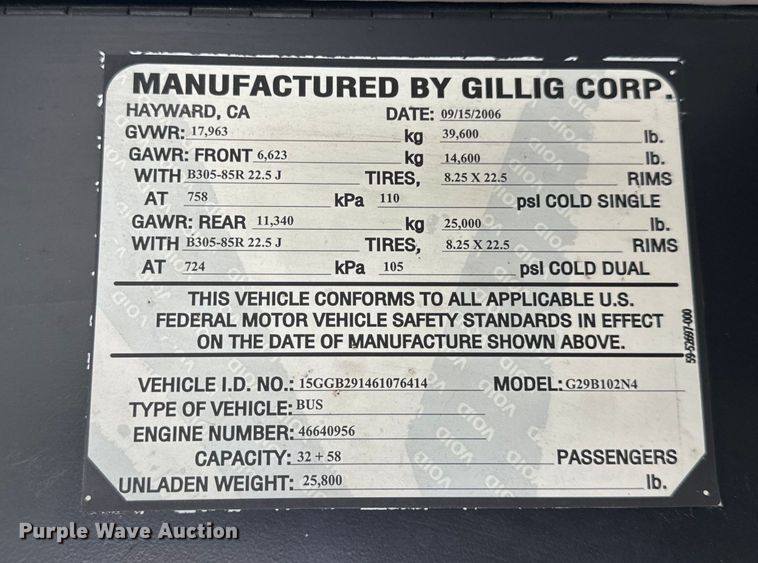 image for item EH6775 2006 Gillig G29B102N4 transit bus