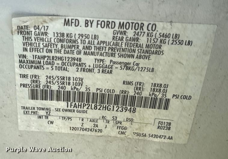 image for item EH6917 2017 Ford Taurus Police Interceptor  