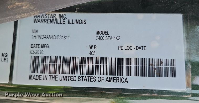 image for item EJ5579 2011 International  WorkStar 7400 dump truck