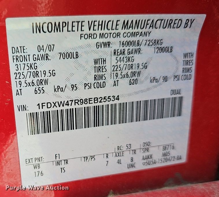 image for item EJ5580 2008 Ford  F450 Super Duty Crew Cab truck cab and chassis