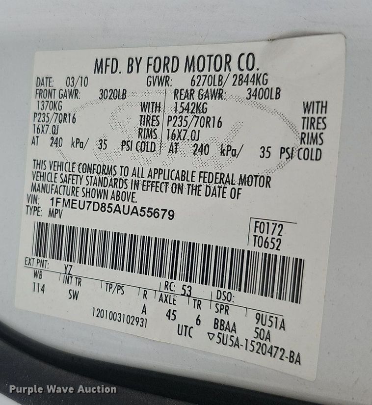 image for item EJ5590 2010 Ford  Explorer XLT  SUV