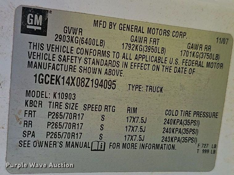 image for item EJ5627 2008 Chevrolet  Silverado 1500 pickup truck