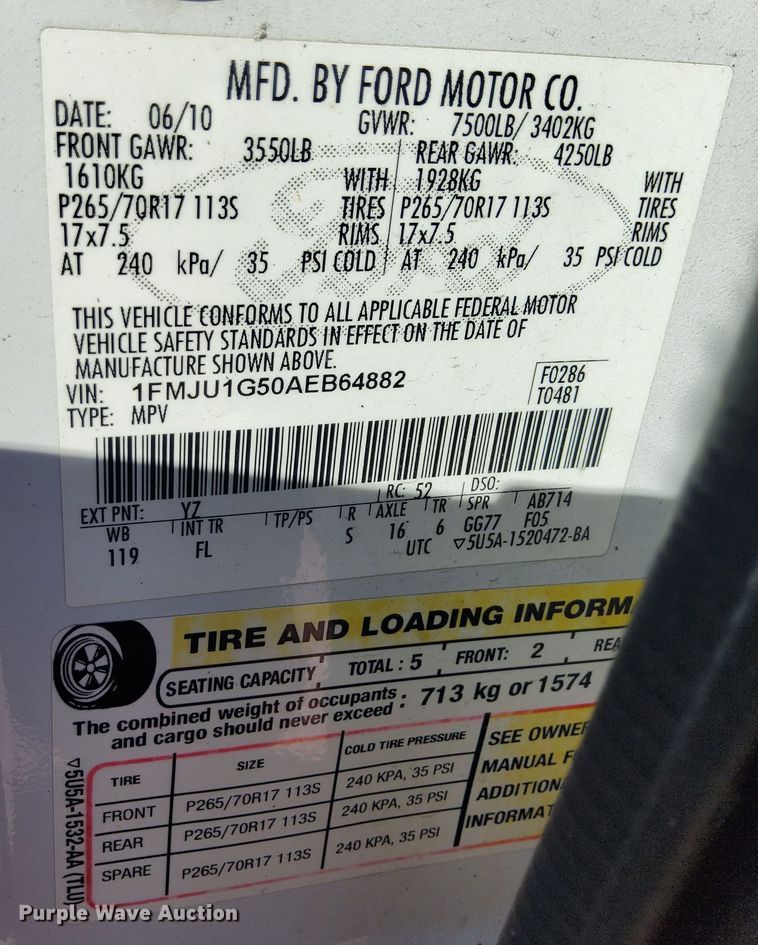 image for item EJ5647 2010 Ford Expedition XLT SUV