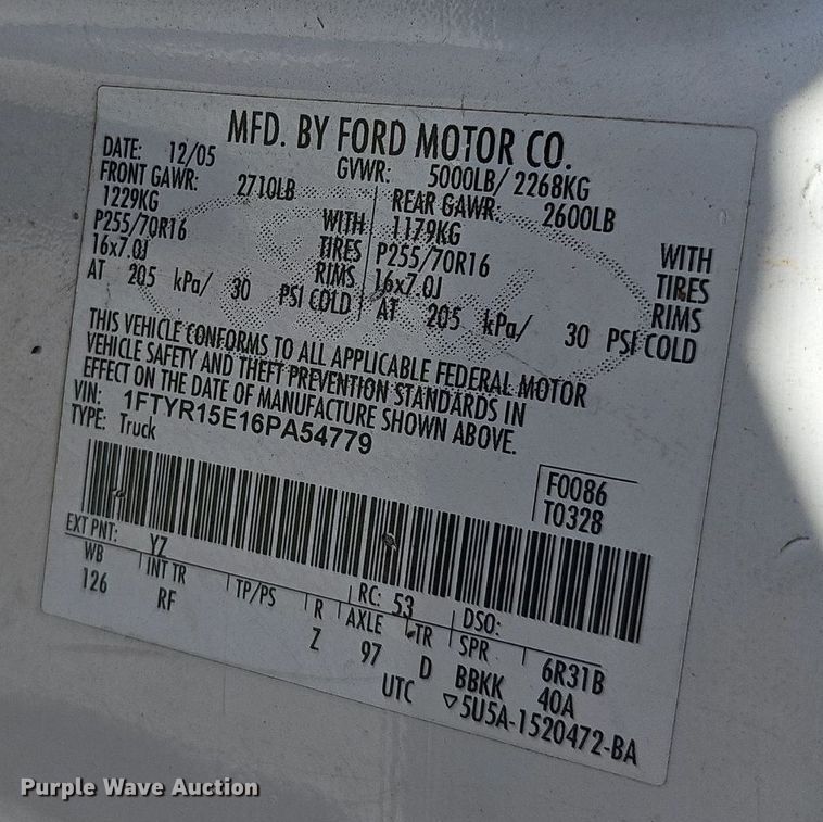 image for item EJ5648 2006 Ford  Ranger XLT SuperCab pickup truck