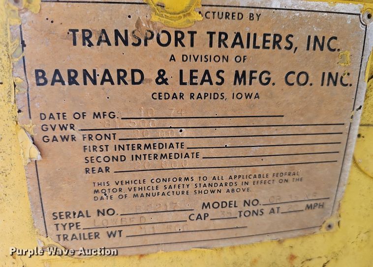 image for item EJ5664 1975 Transport Trailers  CR36XF equipment trailer