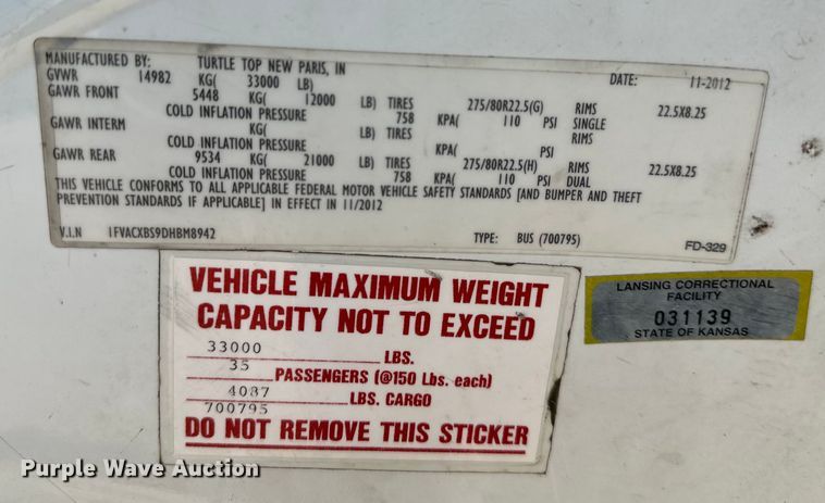 image for item EJ6844 2013 Freightliner  M2106 prisoner transport shuttle bus 