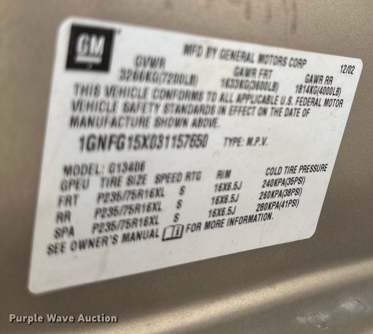 image for item EJ6845 2003 Chevrolet  Express 1500 van