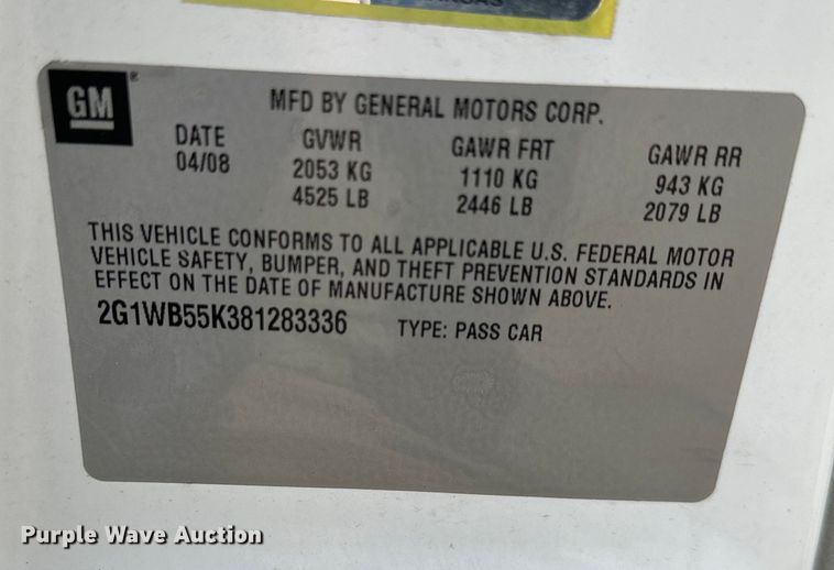 image for item EJ6846 2008 Chevrolet  Impala LS 