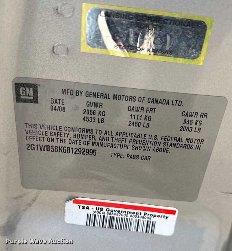 image for item EJ6847 2008 Chevrolet  Impala LS 