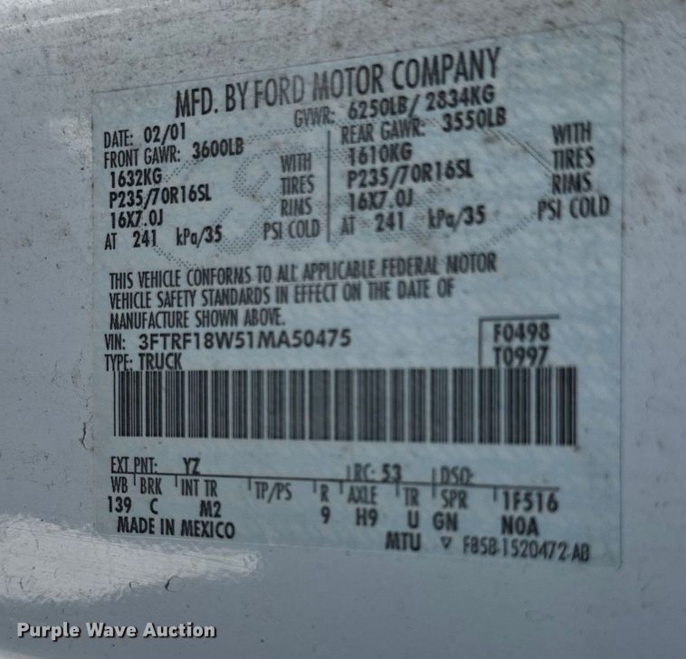 image for item EJ6864 2001 Ford F150 pickup truck