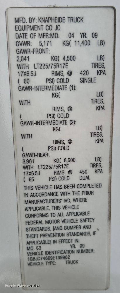 image for item EK4750 2009 Chevrolet  Silverado 3500HD truck cab and chassis