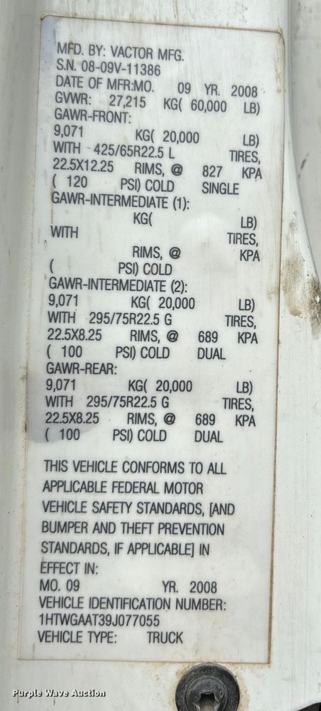 image for item EK4758 2009 International  Workstar 7400 SBA sewer jetter truck