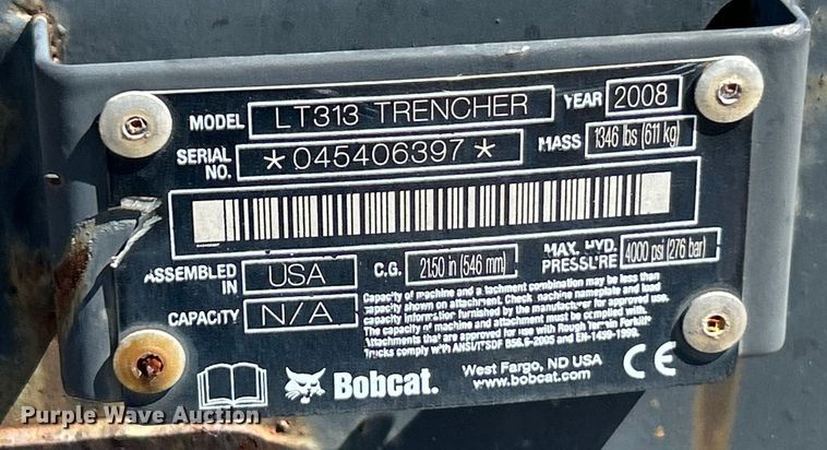 image for item EK4793 2008 Bobcat  LT313 skid steer trencher