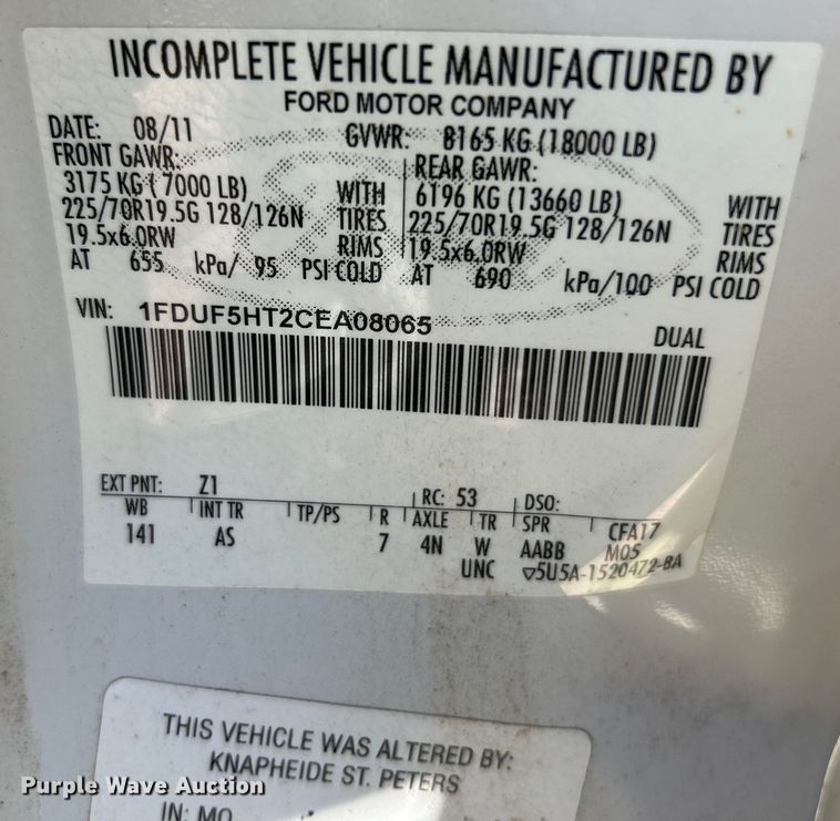 image for item EK4815 2012 Ford  F550 Super Duty XL  truck cab and chassis