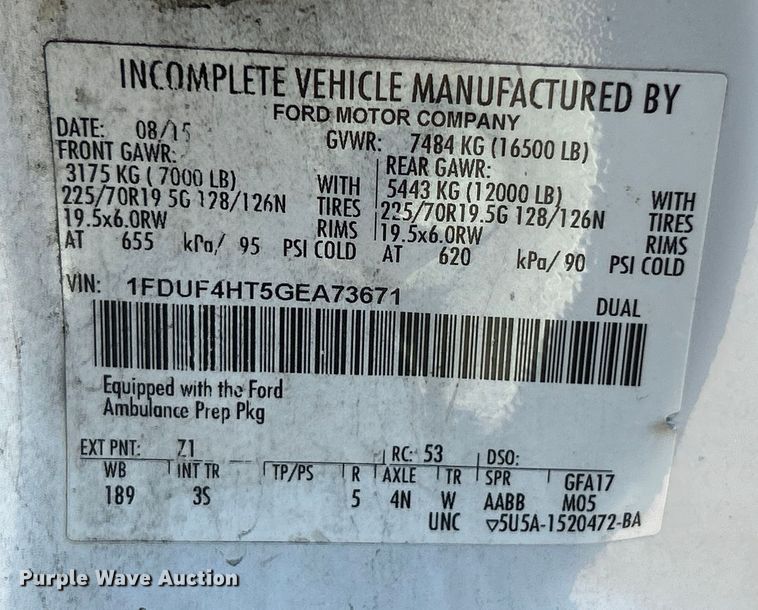 image for item EK4825 2016 Ford F450 Super Duty XLT ambulance