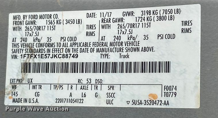 image for item EK4838 2018 Ford F150 XL SuperCab pickup truck