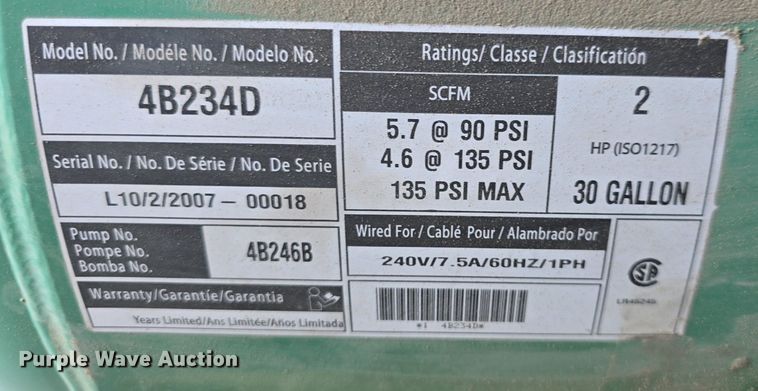 image for item EK6102 Dayton Speedaire 4B234D air compressor