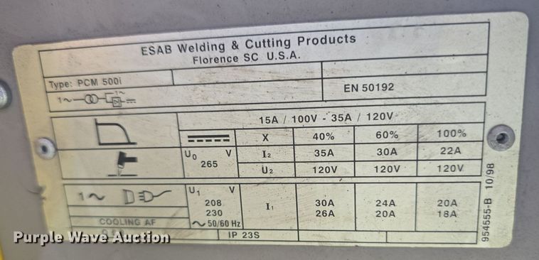 image for item EK6108 ESAB PCM500i  plasma cutter