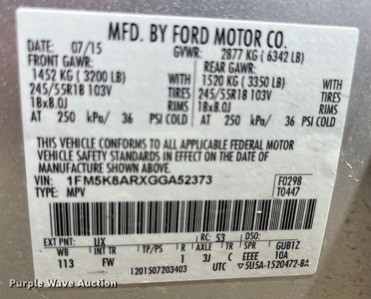 image for item EK8635 2016 Ford Explorer Police Interceptor  SUV