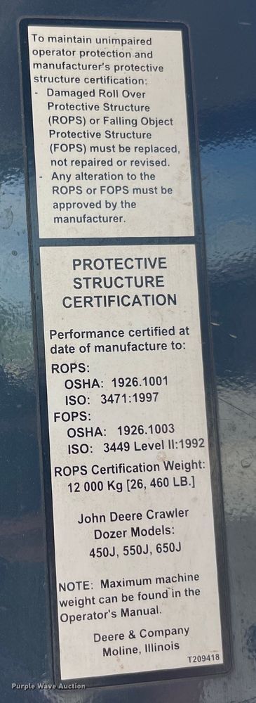 image for item EK8698 2005 John Deere 550J LGP dozer