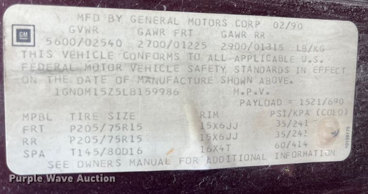 image for item LD9463 1990 Chevrolet  Astro van