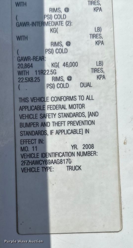 image for item LR9369 2009 Sterling  sewer jetter truck