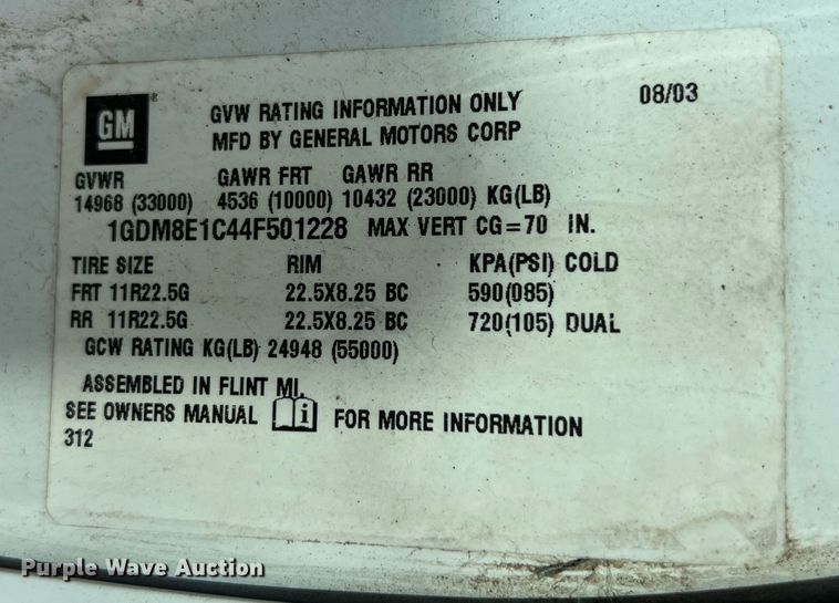 image for item LU9950 2004 GMC C8500 flatbed truck