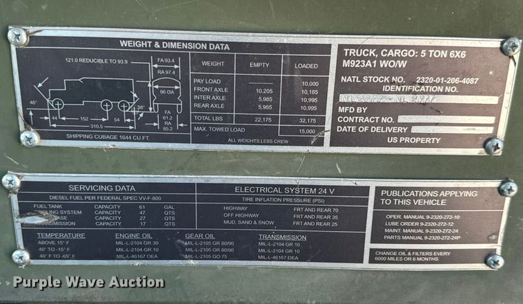 image for item MU9793 1985 AM General M923A1 truck cab and chassis
