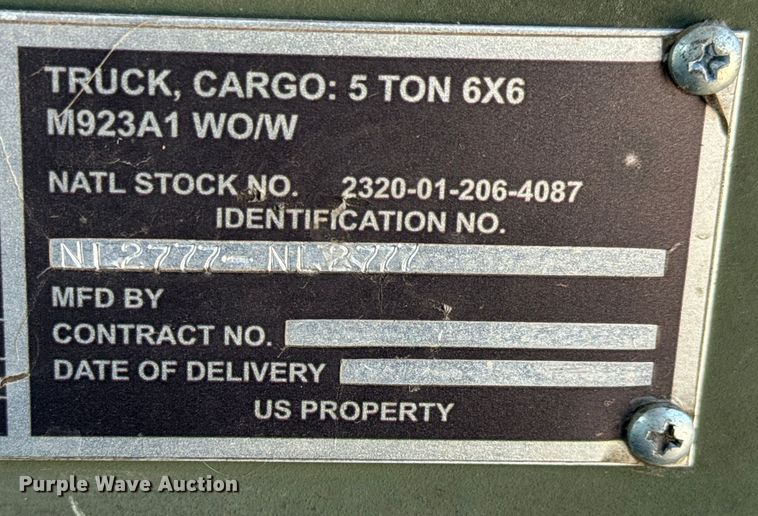 image for item MU9793 1985 AM General M923A1 truck cab and chassis