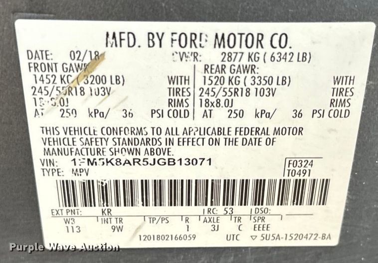 image for item NL9915 2018 Ford Explorer Police Interceptor  SUV