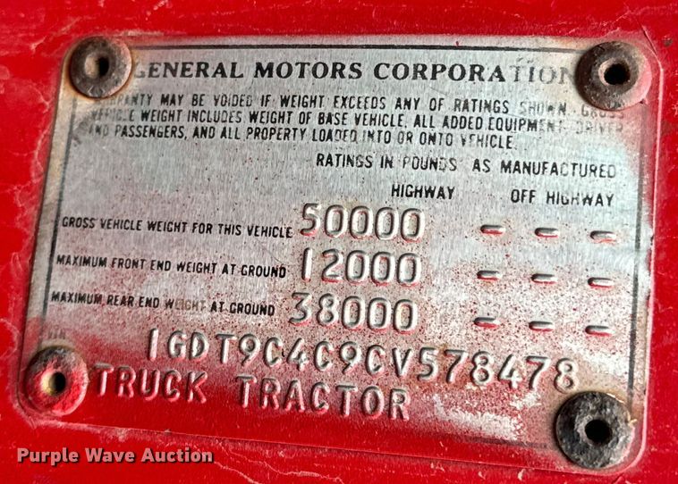 image for item NL9917 1982 GMC Brigadier  truck cab and chassis