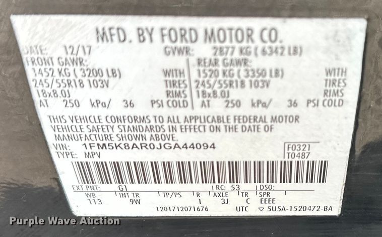 image for item NT9120 2018 Ford Explorer Police Interceptor SUV