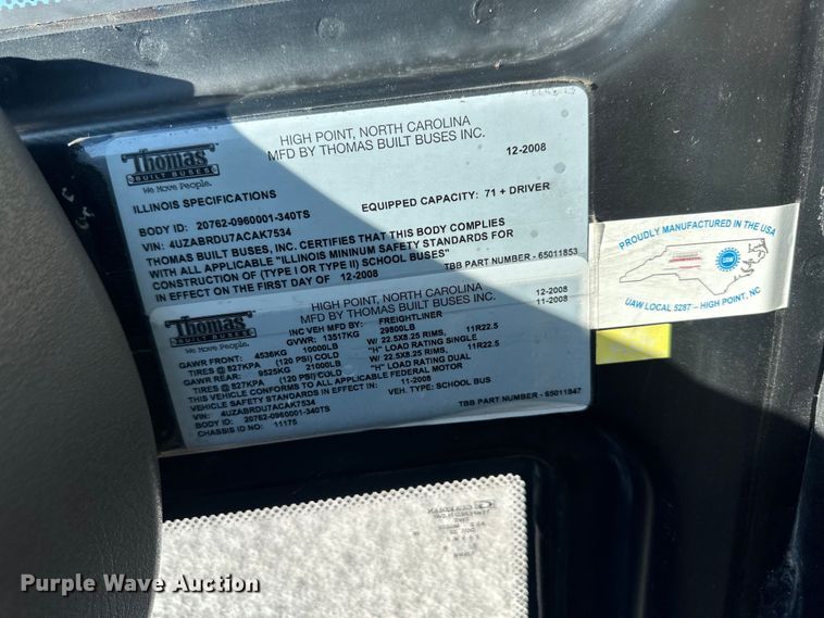 image for item NT9388 2010 Thomas Built B2  school bus