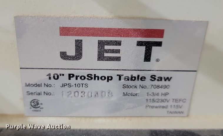 image for item OD9539 Jet JPS-10TS table saw